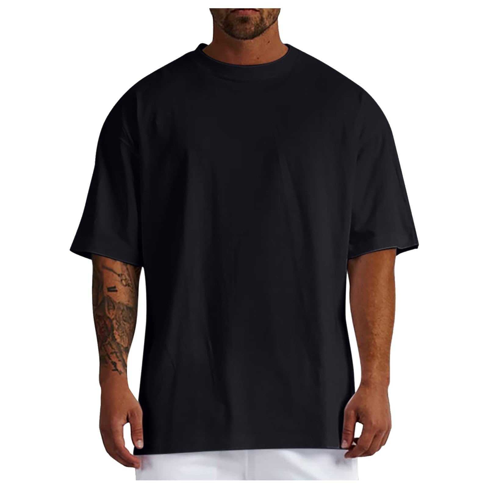 Wazhakuoversized T Shirt Mens Short Sleeve Crew Neck Loose Top