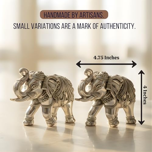 Image of 999 Pure Silver Plated Elephant Statue Pack of 2 | 4 Inch Vastu & Good Luck Showpiece for Beautiful Table Decor, Prayer Room & Pooja Room | Auspicious Gift Option
