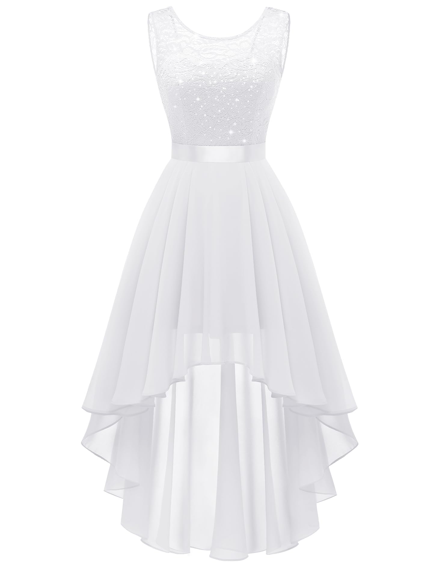 Berylove Vestido de Encaje para Mujer Elegante Vokuhila Vestido de cóctel Sin Mangas Vestido de Noche Vestido de Gasa para Dama de Honor