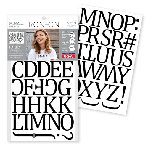 S.E.I. 1.5-Inch Iron-on T-Shirt Letters Camdon Letter Polyvinyl Heat Transfers Black