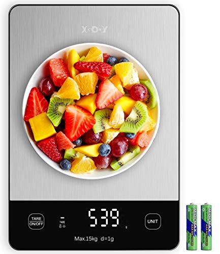 Food Scale, 33lb 6 Units Kitchen Scale Digital Weight Grams and Oz, 1g/0.1oz Precise Graduation for Cooking, Salter, Baking, Stainless Steel and Tempered Glass