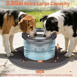 Decflow 12L No Spill Dog Water Bowl for Large Dogs, Stainless Steel Spill Proof Bowls with Suction Cup Anti-Skid Mat, Slow Drinking Feeder for Messy Drinkers, Heavy Duty Pet Bowls for Indoor/Outdoor