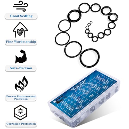 Image of ZDBB 1010 Pcs Rubber O Rings Kit 22 Size Universal O-Ring Assortment Set for Automotive Faucet Pressure Washers Plumbing Sealing Repair,Air or Gas Connections,Resist Oil and Heat