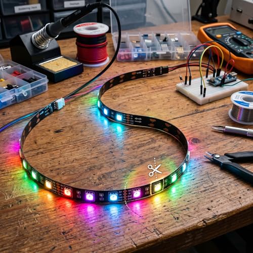 Image of Gleons WS2812B Dream Color LED Strip 5M, Individually Addressable RGB Pixel LED Light Strip, 60 LED /m 5V ARGB Flexible LED Tape with Black PCB for Gaming Room, PC, DIY Decoration