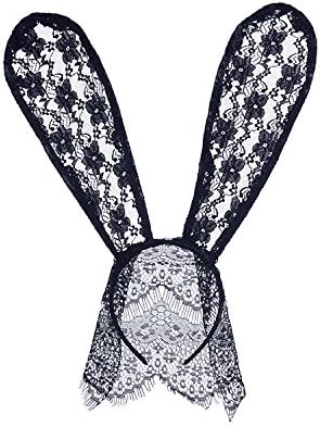 Miniatura 2 de Ibluelover Diadema sexy con orejas de conejo, diadema de encaje con orejas de gato, velo flexible para disfraz de Halloween, discotecas, cosplay