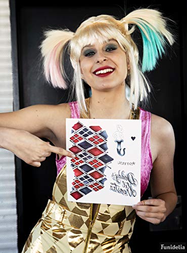 Funidelia | Tatuajes de Harley Quinn para mujer Superhéroes, DC Comics, Suicide Squad, Villanos - Accesorios para adultos, accesorio para disfraz - Negro