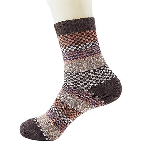 VVXXMO Mens Woolen Long Socks,Vintage Ethnic Warm Long Socks, Checked Striped,Geometric Ribbed Knit Cover