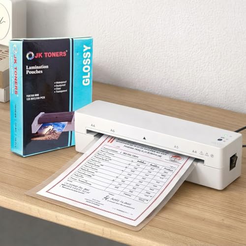 Image of JK Toners 65mm x 95mm 125micron Laminating Pouches, Clear Glossy Finish, Waterproof | Perfect for Document & Certificate Protection (65mm x 95mm) (Pack of 2)