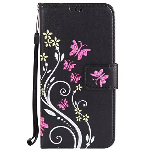 Urberry Galaxy S8 Butterfly Wallet Case, S8 Card Holder Case,Shock-proof Case for Samsung Galaxy S8 with a Screen Protector (Black)