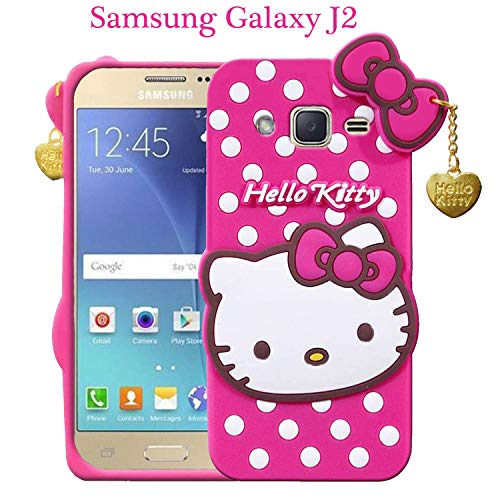 Image of Unirock Hello Kitty Back Case Cover for Samsung Galaxy J2 | 3D Cute Hello Kitty Case |Soft Silicone Rubber Back Cover with Pendant Kitty Cover for Samsung Galaxy J2 (Pink)