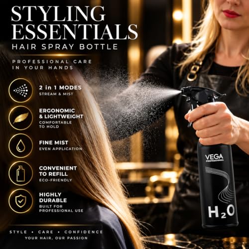 Image of VEGA PROFESSIONAL Plastic Hair Spray Bottle For Hairstyling, Cleaning, Salons, Empty Spray Bottle, Black, 350 Ml, (VPHSB-04)
