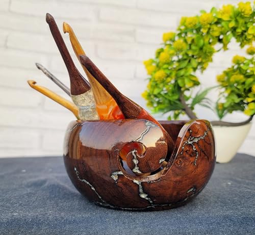 Image of Handmade Yarn Bowl Wooden - Yarn Holder Storage Bowl - Yarn Bowl for Knitting 6 inch x 3 inch inch - Best Gift for Knitters (Medium)