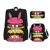 ORPJXIO Backpack 3 Piece Set Bob's Anime Burgers Laptop Backpack Pencil Case Lunch Bag Combination For Travel Work Camping