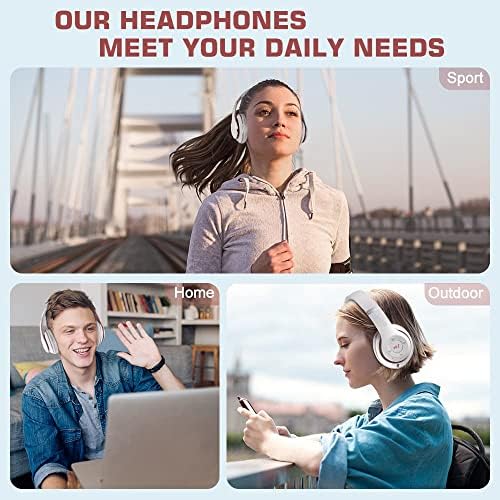 Prtukyt Bluetooth Headphones Over-Ear,Foldable Wireless and Wired Stereo Headset Micro SD/TF, FM for Phones/Samsung/Pads/PC, Comfortable Earmuffs &Light weight for Prolonged Wearing(White & Rose Gold)