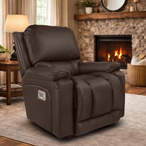 Image of LA Z BOY American Imported Greyson Single Seater Auto Motorized Soft Leather 4 Motors Recliner Sofa | Relaxing Chair for Home Office Living Bed Room | Mocca