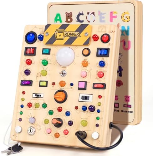 EchoToys Montessori Spielzeug Busy Board ab 1 Jahr Activity Board aus Holz | Motorikspielzeug mit, 19 Schaltern 40 LED-Leuchten, Lernspielzeug für Kinder 1-3 Jahre Baby Spielzeug,