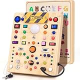 Montessori Spielzeug Busy Board ab 1 Jahr, Activity Board aus Holz, Motorikspielzeug mit 19 Schaltern 40 LED-Leuchten, Lernspielzeug für Kinder 1-3 Jahre Baby Spielzeug & Geschenk für Jungen & Mädchen