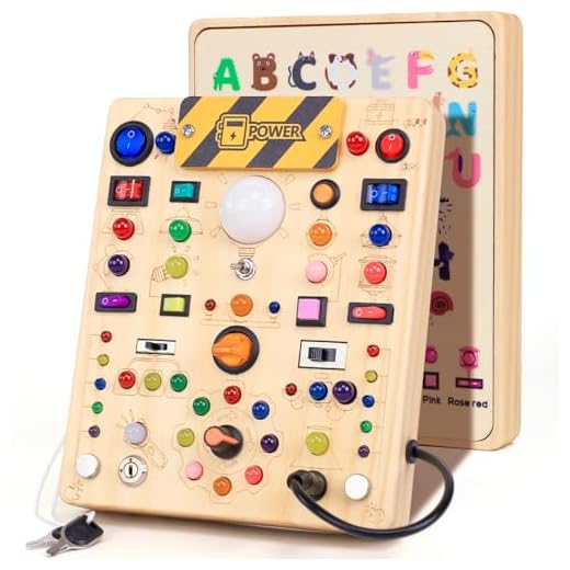 Busy Board with 19 LED Light Switches, Montessori Toys for 1 2 3 Years Old, Wooden Sensory Board, Toddlers Activity Travel Toys for 1 2 3 Year Old Boy & Girl Birthday Gift (Big)