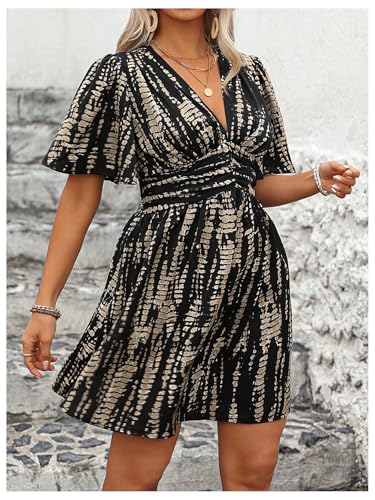 Floerns Women's Plus Size Printed V Neck Short Sleeve Ruffle Hem Summer Short Dresses2