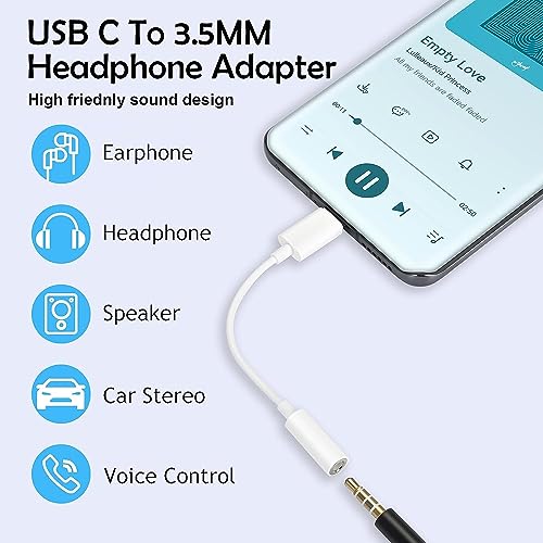 Image of Type C to 3.5MM Audio Jack Connecter, Headphone to USB-C Converter, Earphone to type C Device Splitter Compatible with Samsung, Realme, Motorola, Nothing, Google Pixel Type C Mobile Phones - White