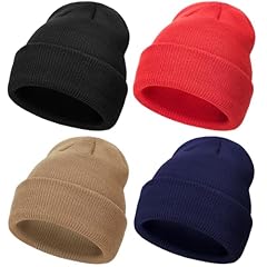 4 Pack Knit Cap: Black, Red, Khaki, Navy Blue