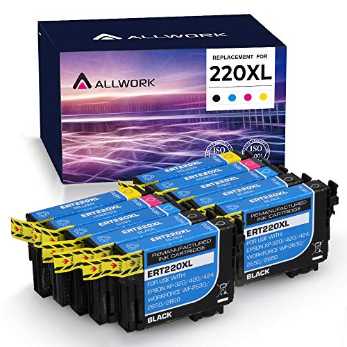 Allwork Remanufactured Ink Cartridge Replacement for Epson 220 220XL T220XL Use with Workforce WF-2760, WF-2750, WF-2630, WF-2650, WF-2660, XP-320, XP-424, XP-420, 10 Pack