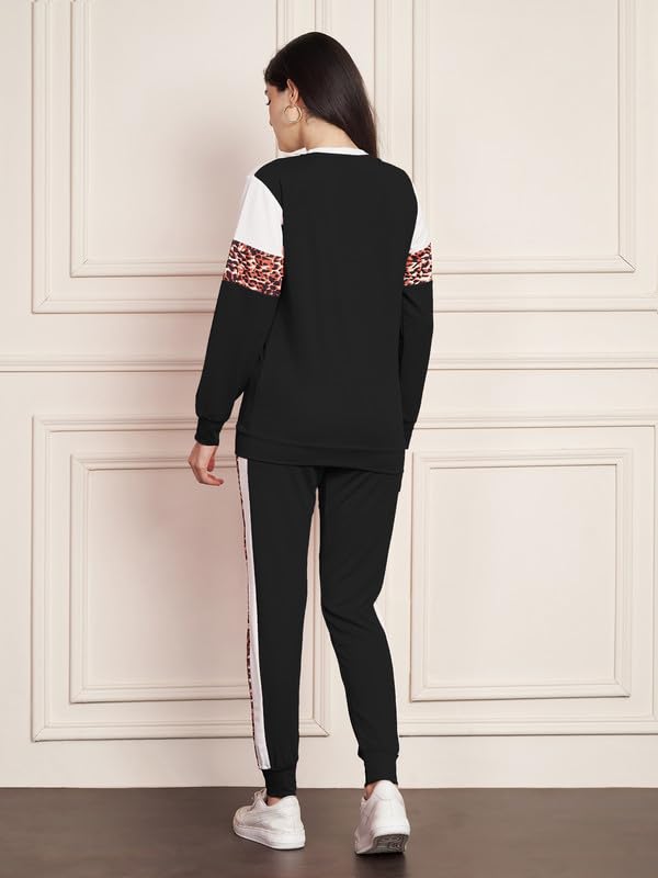 Image of DTR FASHION Polyester Blend Animal Print Taped Tracksuit | Night Wear Suit For Women