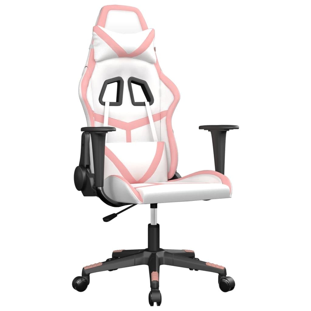 vidaXL Massage Gaming Chair, Chair with Armrests, Computer Swivel Chair, Seat for Living Room, Office, Synthetic Leather White and Pink