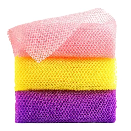 Image of MAYCREATE 3Pcs Reusable Mesh Bathing Net, Soft Exfoliating Shower Net for Body Cleansing and Gentle Exfoliation Skin Care, 30x80cm
