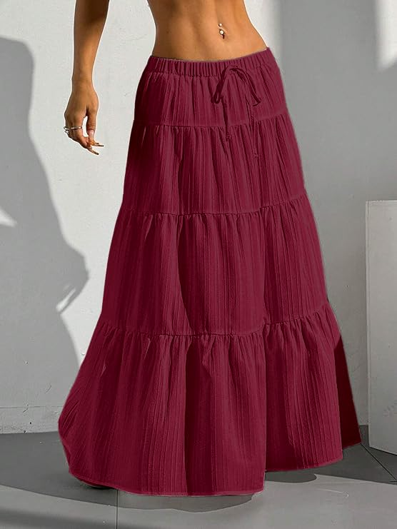 Image of Jawdrobe Women's Georgette Ruffle Hem Long Flared Skirt Lightweight Soft Fabric| High-Waisted Ruffled Maxi Plain and Pleated Skirt