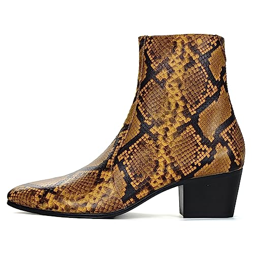 OSSTONE Men Chelsea Ankle Boots Leather Snake Print Chukka Boots with Side Zipper Heel Retro Dress Boots OS-JY059-US-R2
