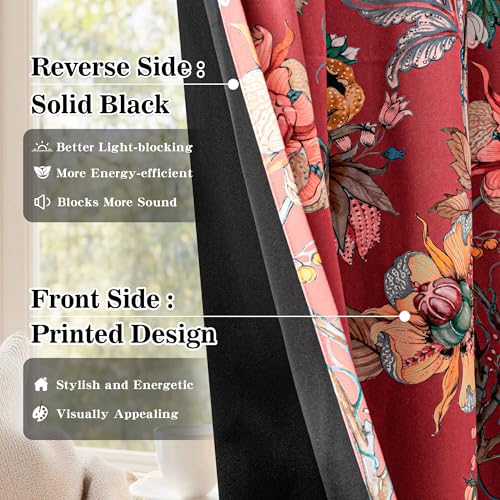 Image of MYSKY HOME Floral 95% Blackout Curtains 108 inches Length 2 Panels Set Black Out Thermal Insulated Privacy Protect Vintage Spring Window Treatment Grommet Top for Living Room, 2 Pcs, Terracotta