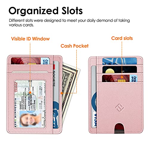 Image of FINTIE Slim Minimalist Front Pocket Wallet, RFID Blocking Credit Card Holder Card Cases with ID Window for Men Women (Rose Gold)