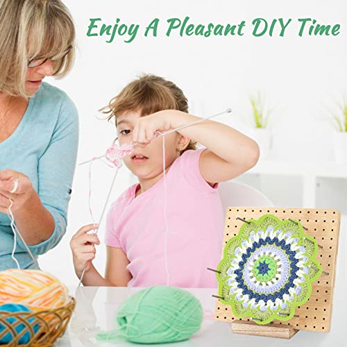 Placa de bloqueio de 19 cm para crochê, tapete quadrado de madeira com 24 pinos de aço e 12 cores de