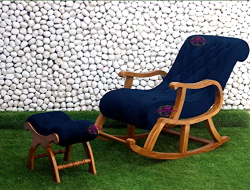 Image of CRAFTCITY Ergonomic Rosewood Rocking Chair (Blue 1)