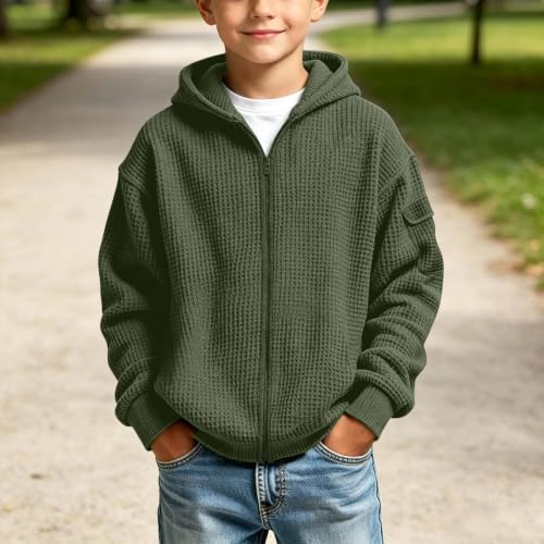 Kids Zip Up Hoodie Waffle Knit Long Sleeve Boy Sweatshirt Jacket Size 8-10 - image 2