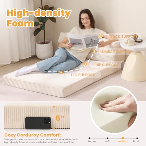 Colchón Plegable 3 en 1 Sofá Cama Convertible Beige Queen miniatura 4