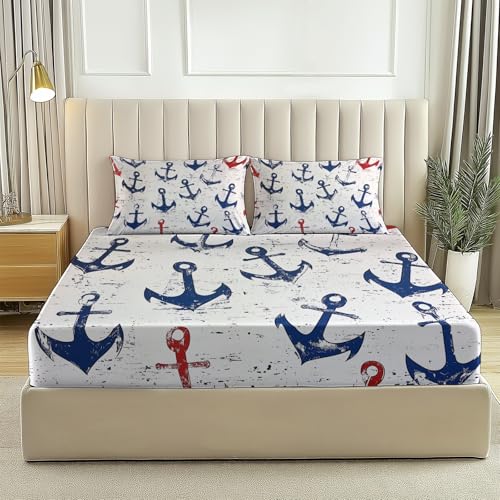 Drap housse 180x200 ne glisse pas microfibre anti-plis imprimé mer - 5