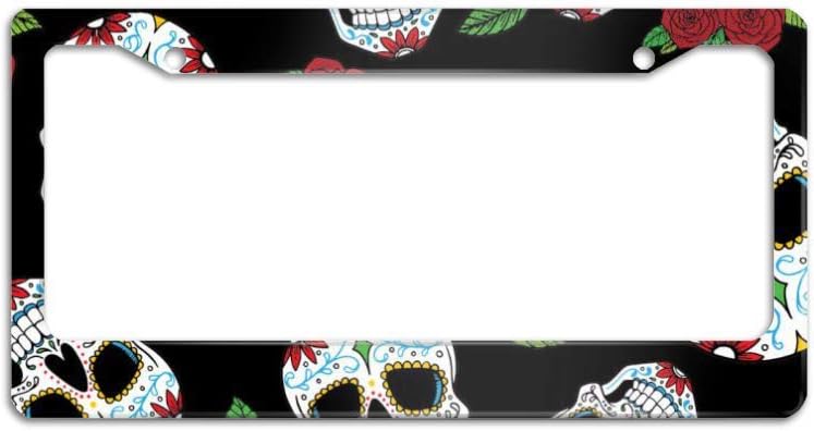 Personalized Universal Sugar Skulls License Plate Frame Humor Car Tag Frame Aluminum License Plate Holder 2 Hole and Screws