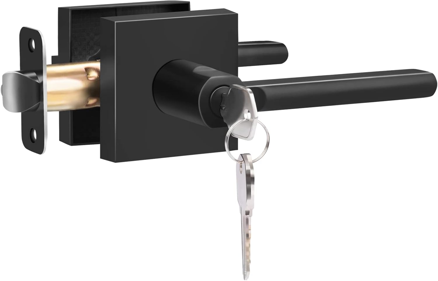 HOSOM Black Exterior Door Handle with Lock and Key, Entrance Door Lock