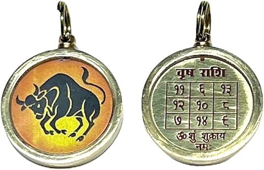 Zodiac Constellation Pendant Necklace - Sun Sign Amulet - Rashi Yantra Pendant - 1 Inch Brass Pendant with Zodiac Yantra