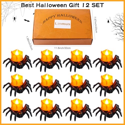 Image of 12Pcs Halloween Spider LED Tea Lights Battery Orange Spooky Home Dec | 3.4X2.8X2 in, Made of Smooth Plastic, Flameless Bright Spooky Decor For Halloween & Fun Holiday Parties