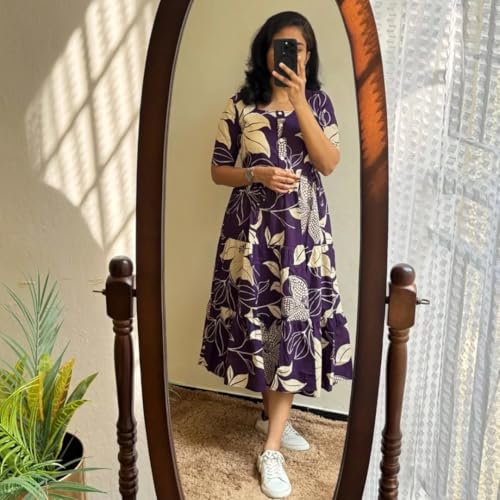 Image of Floral Midi Dress for Women - Summer Boho Dress, Lightweight & Breathable, Elegant Floral Print, Casual & Vacation Outfit, Comfortable Flowy Dress for Women