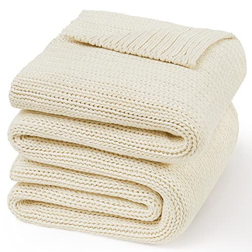Guohaoi Knitted Weighted Blanket for Adults (Cream 60"x80" 20lbs) No Beads Cooling Throw Blanket for Hot Sleepers, Home Decor Breathable Chunky Knit Heavy Blanket Use on Queen/King Size Bed