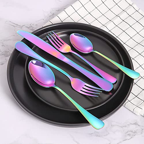 Image of Rainbow Silverware Set, Rainbow Flatware Set for 4, Stainless Steel Tableware Cutlery Set, Utensil Sets for Kitchen, Forks and Spoons Silverware (Rainbow, Set of 15)