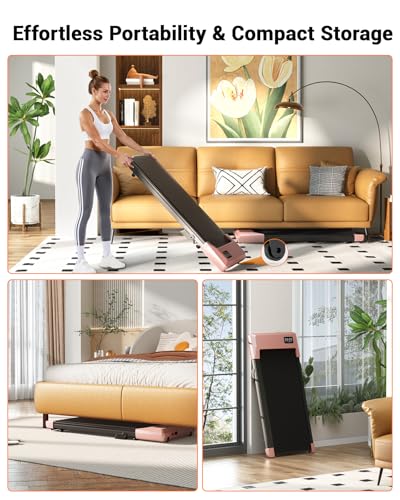 Image of Walking Pad with 6% Incline, 300LBS Capacity Under Desk Treadmill for Home Office, Quiet Portable Mini Treadmill with App & Remote Control,No Assembly,Slim Design for Small Spaces(BA10&Gold)