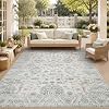 Outdoor Rug 5×8 Area Rugs: Washable Boho Vintage Patio Rug Non-Slip Low Pile Indoor Rug UV & Stain Resistant Outdoor Carpet with Quick-Dry Core for Backyard, Patio, Porch RV(BrownGreen, 5’x8′)