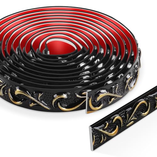3 Metri Stacca e Incolla modanatura adesiva, 3D Rifiniture da Parete, Adesivo Cornice Specchio per Cornici di Specchi, Telai di Porte, Soffitti, Decorazioni per La Casa(Nero con oro)