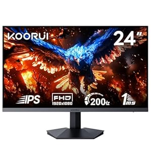 KOORUI 24 Zoll Kompakt Gaming Monitor 200Hz FHD IPS 1ms Adaptive Sync E-Sport-tauglich Neigbar, Augenschutz, VESA (HDMI/DP) Schwarz
