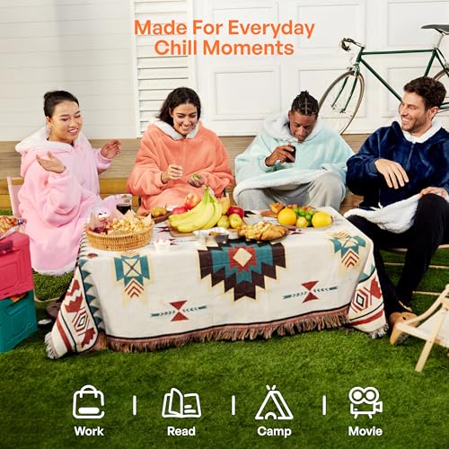 Image of Giggling Getup Wearable Blanket Hoodie for Women Men Gifts for Women Mom Wife Sherpa Fleece Hooded Blanket Sweatshirt Cozy Sherpa Wearable Throw with Pocket & Sleeves for Adult Standard Coral Orange
